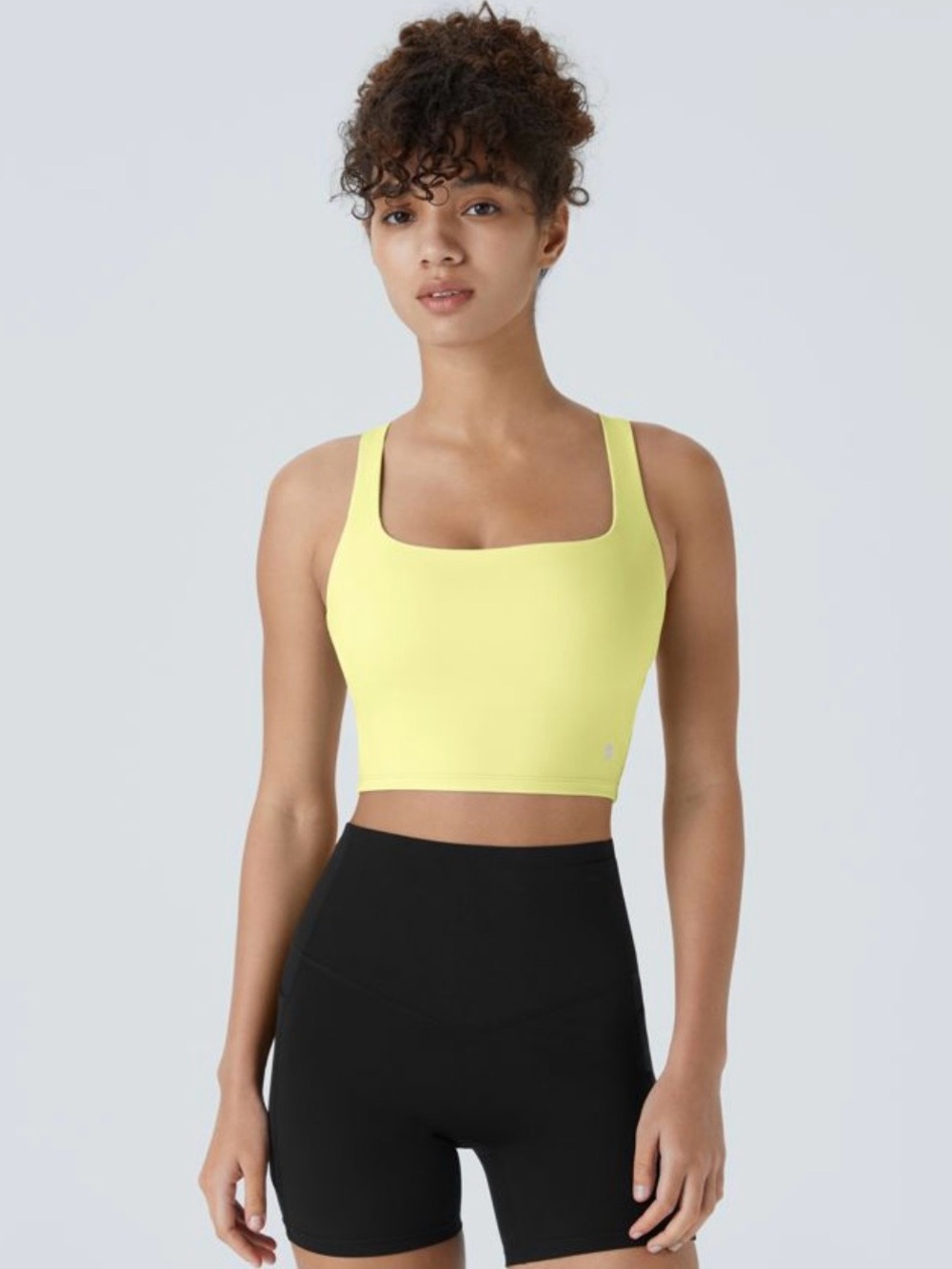 Halara Neon Yellow Square Neck Sports Crop Top